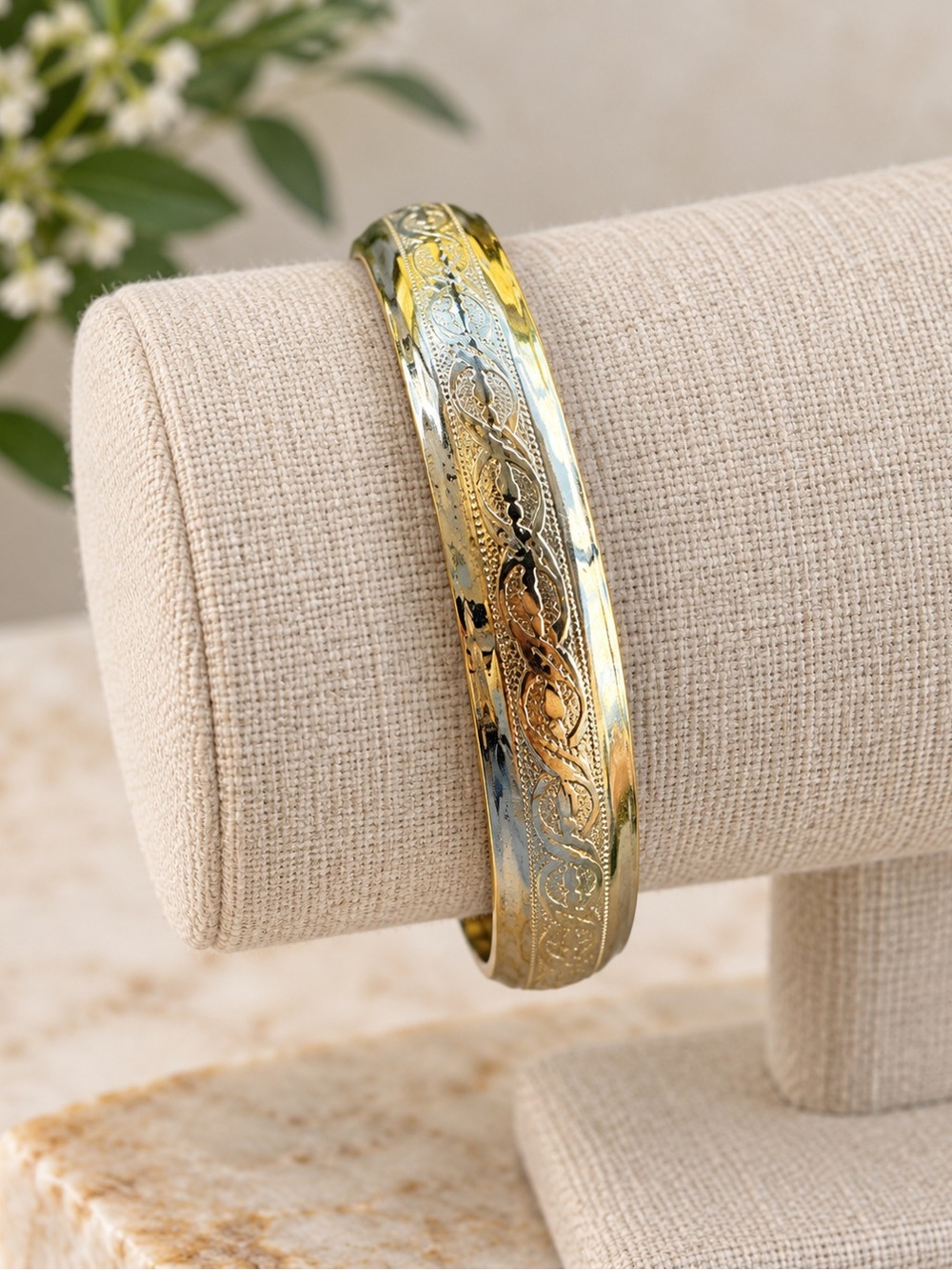 Vintage Gold-Tone Engraved Women's Bangle Bracelet